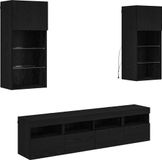 vidaXL Meuble TV avec éclairage LED, 5 pièces, noir aspect chêne