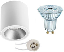 Osram Voordeelset - Opbouwspot Set - Parathom PAR16 927 36D - Pragmi Cliron Pro - GU10 Fitting - Dimbaar - Opbouw Rond - Mat Wit/Zilver - 5.5W - Warm Wit 2700K - Verdiept - Ã˜90mm