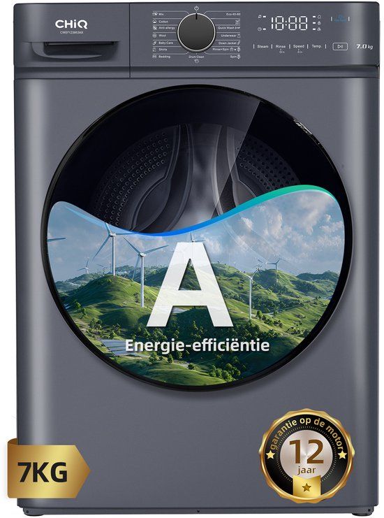 CHiQ CW07123863AX - Wasmachine - 7 KG - Space Pro - 16 programma's - AI Smart - Stoomwassen & Quick Wash - 12 jaar garantie op motor - Energieklasse A - 2025 Nieuw