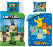 4KidsOnly Minecraft en Pokemon dekbedovertrekset 140x200 cm - Polyester - Meerkleurig