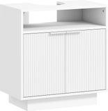 Meuble de salle de bain - Meuble bas pour lavabo - 2 portes nervurées - Compartiment ouvert - Autoportant - Convient aux lavabos sans colonne - 60x33x63 cm - Blanc