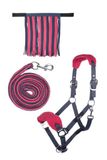 HKM Halsterset, halster vliegenfranjes, gebreid 180 cm karabijnhaak, grijs/roze VB