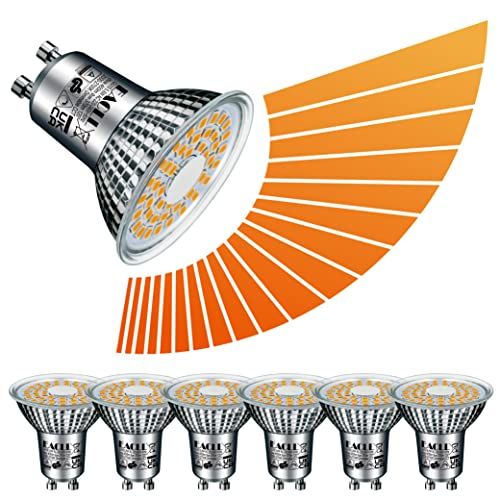 EACLL GU10 LED Lamp 5.8W Traploos Dimbaar en Instelbare kleurtemperaturen (2000K-2700K), Gelijk aan 50W Halogeenlampen, 6-pack , Warm Wit 370lm, Geen Flikkering Reflectorlamp, 120° LED-spots