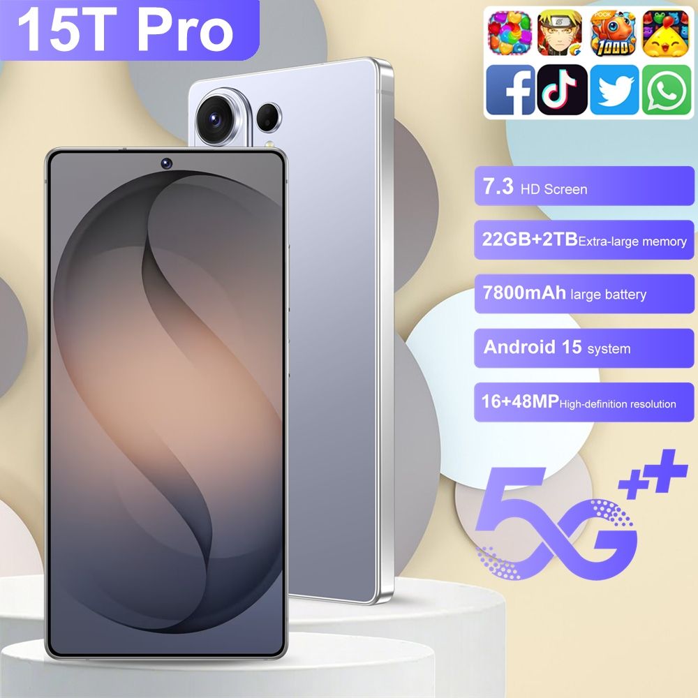 INSIS FEMME 2026 HOT 15T Pro Originele 7800mAh 7.3 HD Mobiele Telefoons 5G Dual SIM Mobiele Telefoons 22GB+2TB Android Wereldwijd Ontgrendeld Smartphone