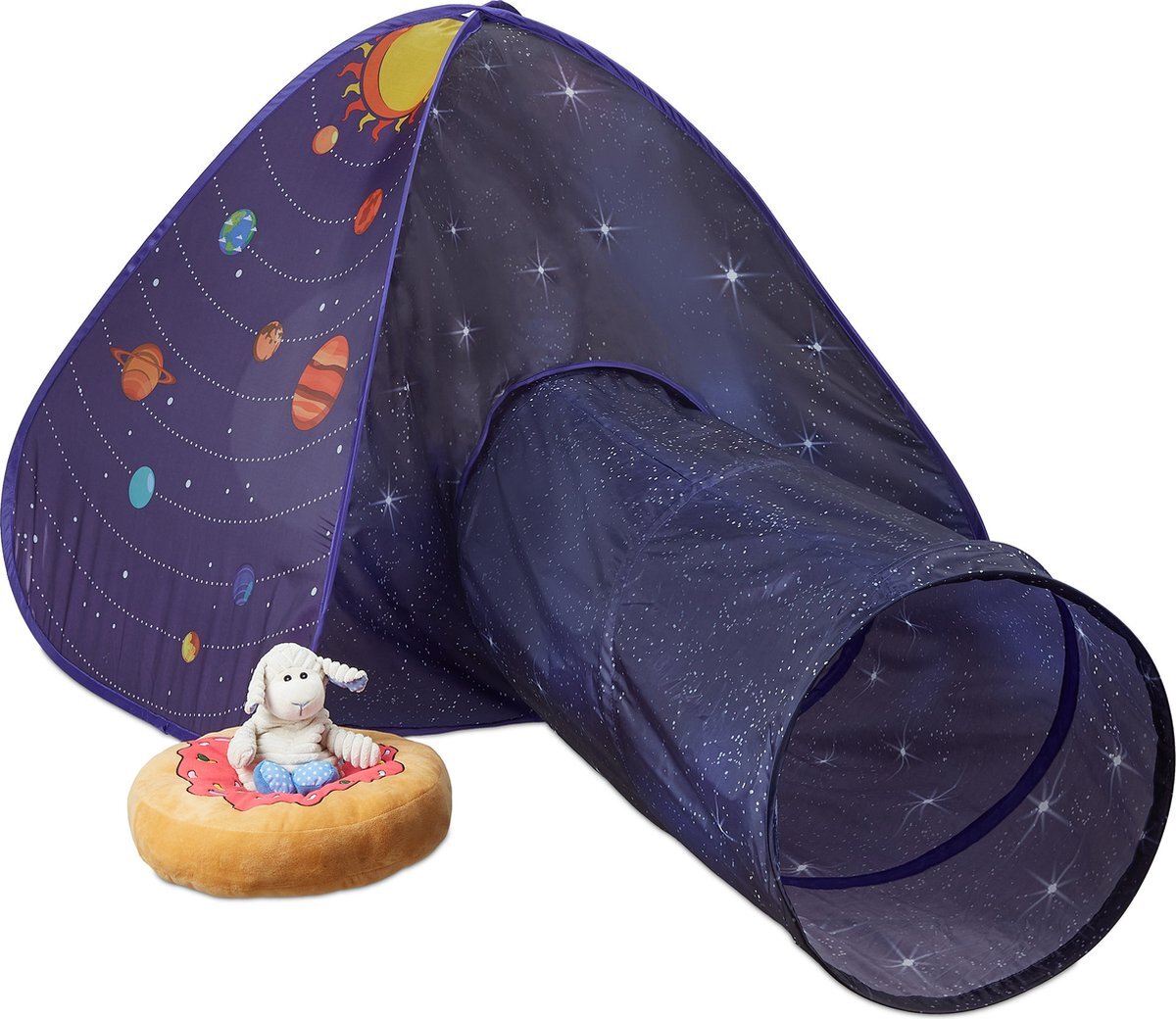 Relaxdays speeltent pop-up - kindertent met tunnel - ruimte motief - tent kinderen