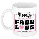 Bellatio Decorations Naam mok Noortje - wit - Fabulous - keramiek - 300 ml - cadeau collega beker - cadeau