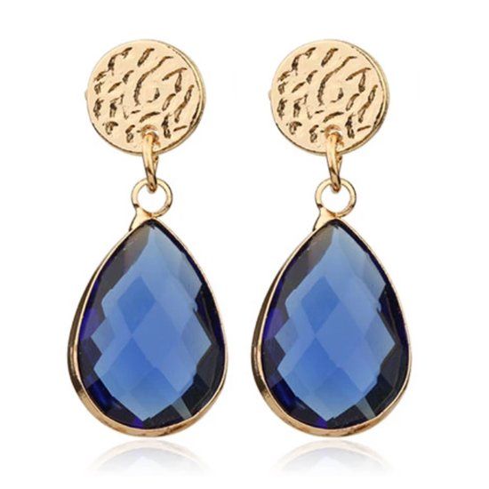 Deja Jewels Lookinggoodtoday Oorknop met Druppelvormige Hanger - Kristal Blauw