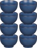 Vivalto Artesania Cerd Vivalto Kommetjes/serveer schaaltjes/soepkommen - 8x - Mistique - Keramiek - Blauw - D14 x H8 cm