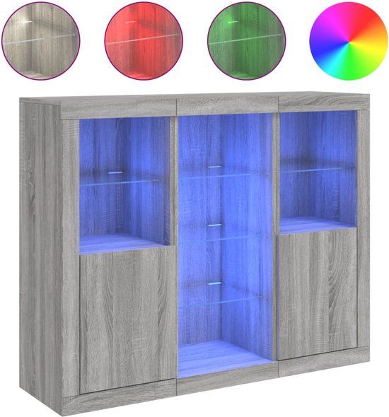vidaXL Dressoirs met LED-verlichting 3 st bewerkt hout grijs sonoma