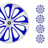 Sparco Wieldoppen Sicilia - 14-inch - Zilver/Blauw/Carbon - Set van 4 stuks