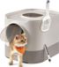 OEM Havermoutmeel Grote kattenbak XXL met deksel, uitschuifbare vuilnisbak, schep en borstel, warme beige kleur