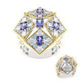 Cavill - Zilveren Ring 925 met Ovale Tanzaniet 1,377 ct en Baguette Zirkonen 2,16 ct - Modern Geometrisch Design - Luxe Dames Sieraad