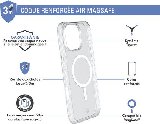FORCE CASE Hoesje geschikt voor iPhone 16 Pro - MagSafe AIR Versterkt Tryax System 3M, Transparant