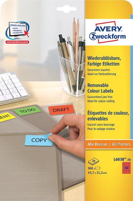 Avery Mini Etiketten L6038-20 - rood - 45,7 x 21,2 mm