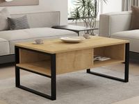 Hanah Home Moderne koffietafel met wandmontage, saffier oak, 100 x 60 x 44 cm, 100% melamine gecoat deeltjesbord, 18 mm dik, stijlvol en functioneel design met meerdere planken