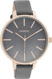 OOZOO Timepieces Rosé Goudkleurig Horloge met Donker Grijs Leren Band C11033