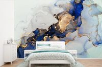 Nr1Wallpaper Fotobehang Marmer Blauw Goud - 330x220 cm - Vliesbehang