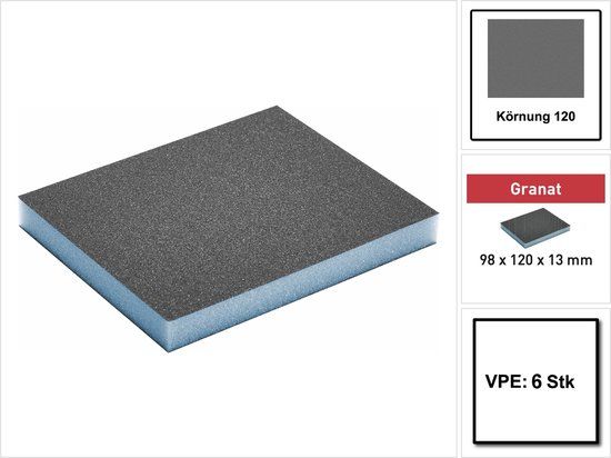 Festool Granat schuurspons 97x120x13mm 120 Grit 6 Stuks