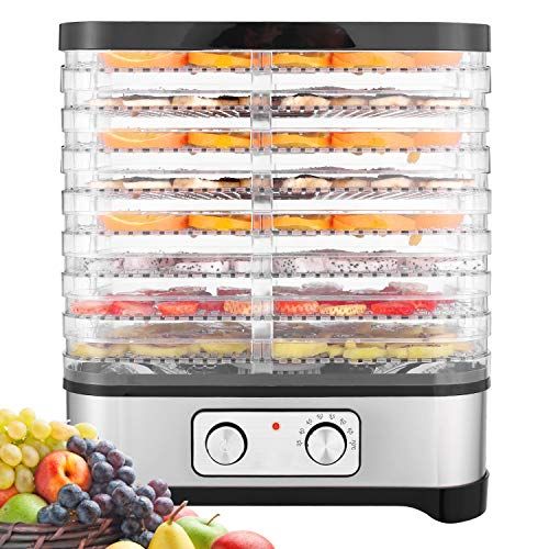 Meykey Voedseldroger, groenten en fruit, instelbare temperatuur, 8 pallets, 400 W, zwart