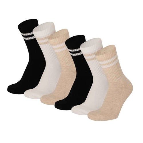Morethansocks - Sportsokken kinderen - Maat 27-30 - 6-Pack - Gestreept - Assorti beige