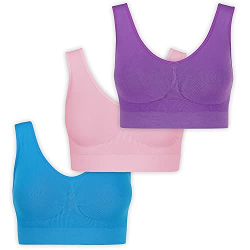 UnsichtBra Bustier Dames BH zonder Beugel | 3-delige set Feel Good Bustiers Tops | Strijkvrije Zachte BH | Slaap Stiijlvol Sport Bralette roze, blauw, paars (wellbra_roblali)(XXL)