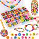 Perles en bois à enfiler - Couleurs arc-en-ciel - Set de bricolage enfants 4 ans - Cordon inclus