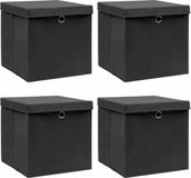 vidaXL Opbergboxen met deksel, 4 stuks, zwart, 32x32x32 cm, stof