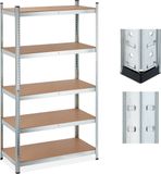 Relaxdays stellingkast, 5 planken, HBD 180x100x50 cm, draagvermogen 1250 kg, kelder, garage, staal, stellingrek, zilver