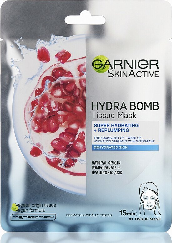 Garnier Skinactive Face Hydra Bomb Sheet Mask met Granaatappel - Gezichtsmasker - 1 Stuk