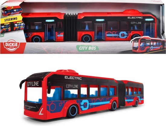 dickie Toys - Bus Volvo 7900 E, vrijloop 40 cm, deuren openen, rood, vanaf 3 jaar