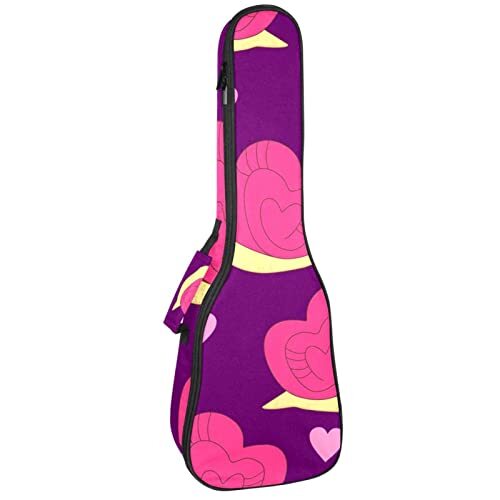 Mersov Tenor Ukulele Gigbag Waterdichte Ukelele Case Gewatteerde Rugzak, Geweldig voor Sopraan Concert (21/23/24 inch) Rosy Geel Slakken Hart Paars