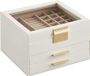 SONGMICS Sieradendoos met glazen deksel, 3 niveaus, 2 lades, wit