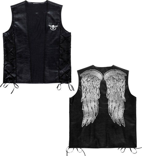 Widmann Terror Mc Lederlook Vest - Zwart - M/L - Biker Kostuum