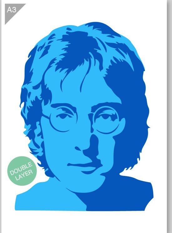 QBIX John Lennon sjabloon - 2 lagen kunststof A3 stencil - Kindvriendelijk sjabloon geschikt voor graffiti, airbrush, schilderen, muren, meubilair, taarten en andere doeleinden