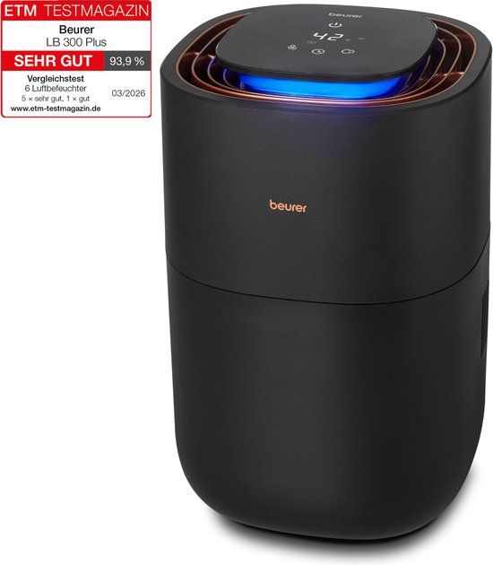 Beurer LB 300 Plus Luchtbevochtiger – Koudwaterverdamper – 45m² – 300 ml/u – Automatische Vochtigheidsregeling – Nachtmodus – Waterfilter – 3L – 26W – Zwart