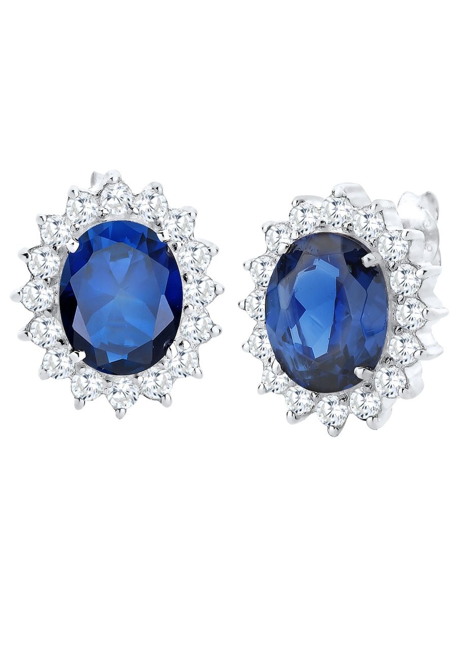Elli Earrings Women Circle Elegant Royal with Synthetic Sapphire and Cubic Zirconia Crystals in 925 Sterling Silver Women