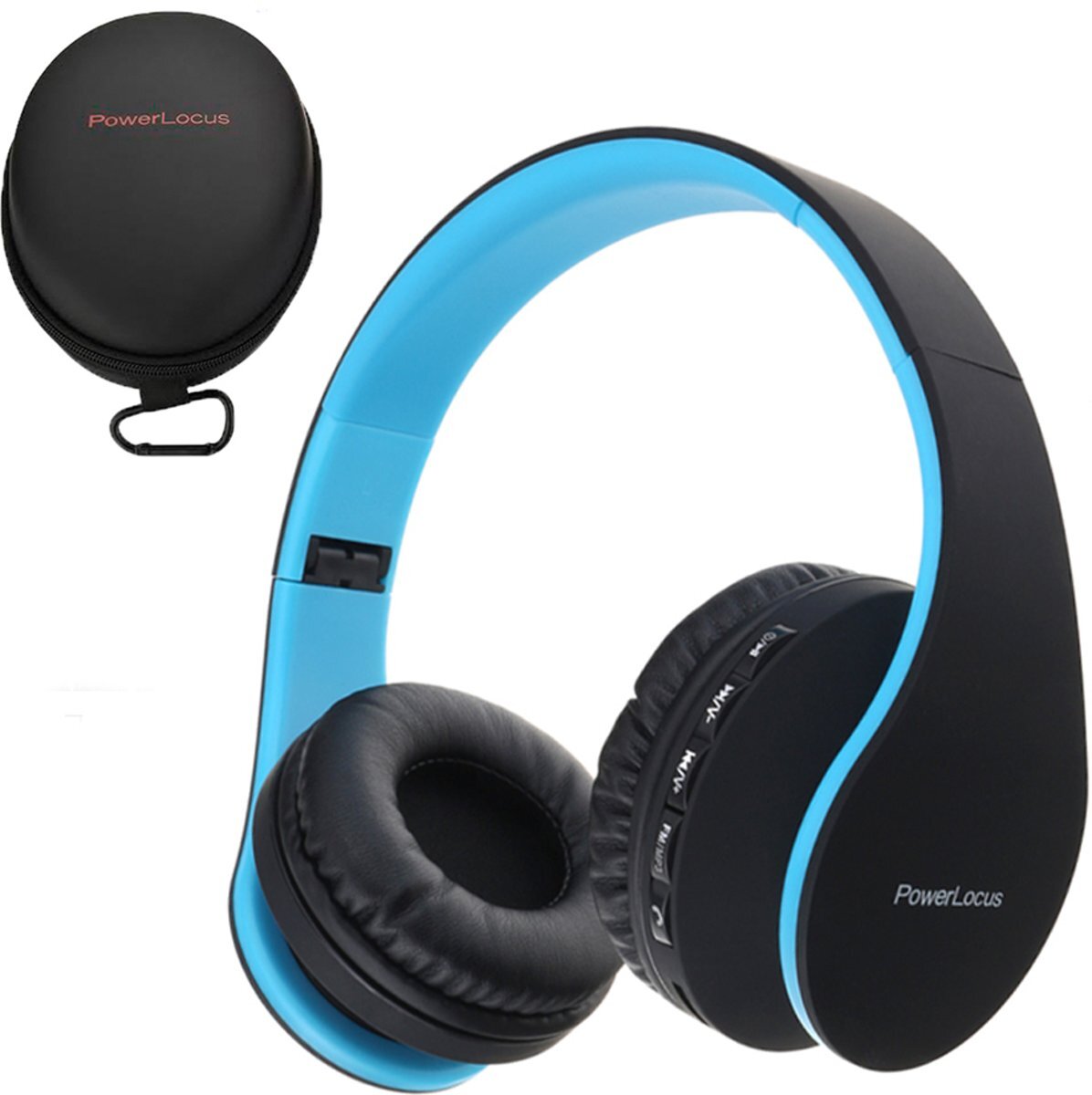 PowerLocus On-ear Bluetooth koptelefoon Wireless Inklapbaar Headset Oplaadbaar Over-ear Bluetooth Headphones ook met AUX kabel option en Reis Hoesje voor PC Reis iPhone Mac iPad - Blauw