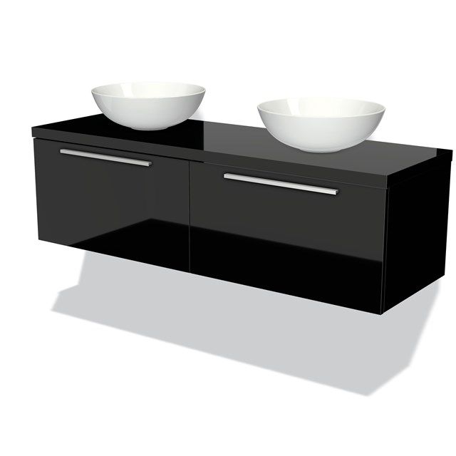 Maxaro Badkamermeubel Modulo Plato 140cm Hoogglans Zwart 2 Lades