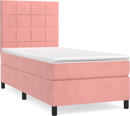 vidaXL Boxspring met matras fluweel roze 90x190 cm