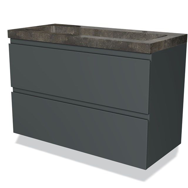 Maxaro Badkamermeubel 100cm Modulo Donkergrijs 2 Lades Greeploos Wastafel Natuursteen Blue Stone
