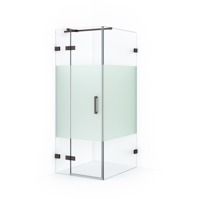 Maxaro Douchecabine Diamond 90x80cm 8mm Helder Veiligheidsglas met Matte Strook Zwart Metaal