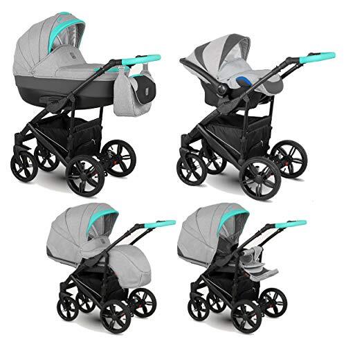 Lux4Kids kinderwagen Pram 2in1 3in1 Isofix Autostoel 12 Kleuren Gratis Accessoires Leo 3in1 with baby seat Grey Mint BA-3