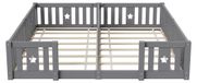 Lit enfant, lit bas - Lit junior 90x200 cm - Bois de sapin - Avec barrière de protection et porte - Convient pour 2 enfants, lit double - Avec sommier à lattes - Gris