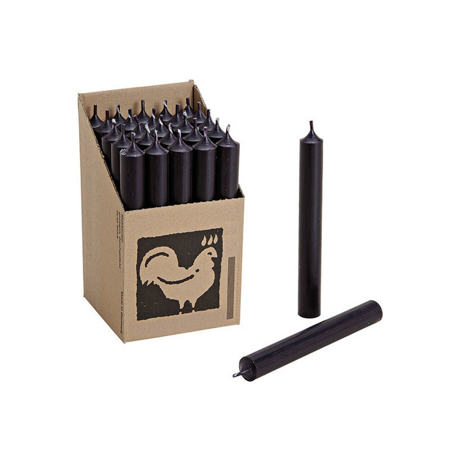 Set van 25 zwarte kaarsen 18 cm - Geurloos
