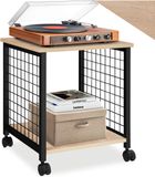 tectake® bijzettafel met 2 planken en wielen, nachtkastje in industrieel design, 40 x 40 x 48 cm, voor woonkamer, slaapkamer, kantoor, zwart metalen frame (industrieel lichtbruin)