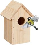 Relaxdays Nestkast Koolmees - Met Klep - Onbehandeld Hout - Hangend - Invliegopening 5 cm