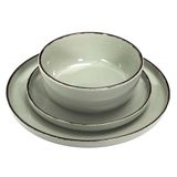 HOME DECO FACTORY, KA0446, 12 Piece Green Time Stoneware Dinnerware Set