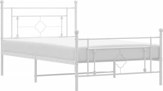 vidaXL Bedframe met hoofd- en voeteneinde metaal wit 107x203 cm
