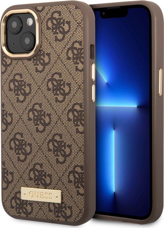 Guess Back Cover Magsafe Telefoonhoesje voor Apple iPhone 14 Plus - Pu Leer - Bruin