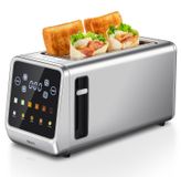 Merkloos Broodrooster broodrooster lange sleuf toaster - 4 plakjes - 1450 W - RVS - Met LCD-scherm